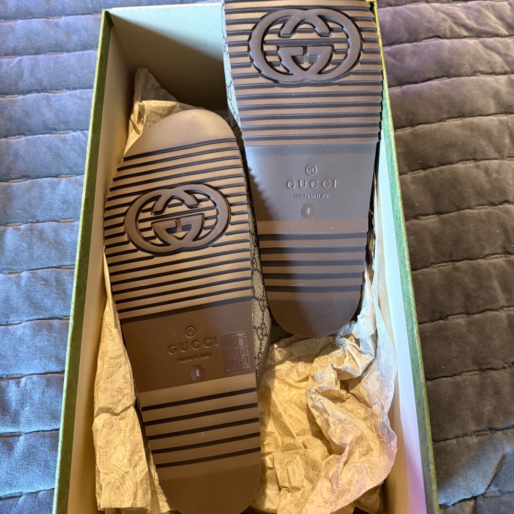 Gucci Beige Brown Logo Horsebit Mules - Picture 4 of 8